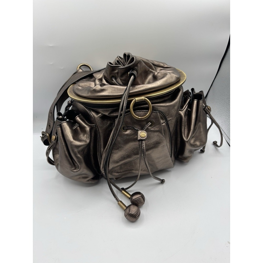 Tanner Krolle Bronze Leather Drawstring Bucket Bag Metallic